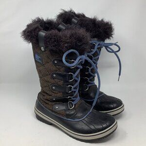 Sorel women's Tofino Herringbone tall boots 8.5 brown blue laces winter snow
